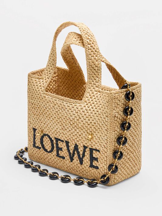 LOEWE 25S WE FONT TOTE BAG 24 IN BLACK RAFFIA FIBER